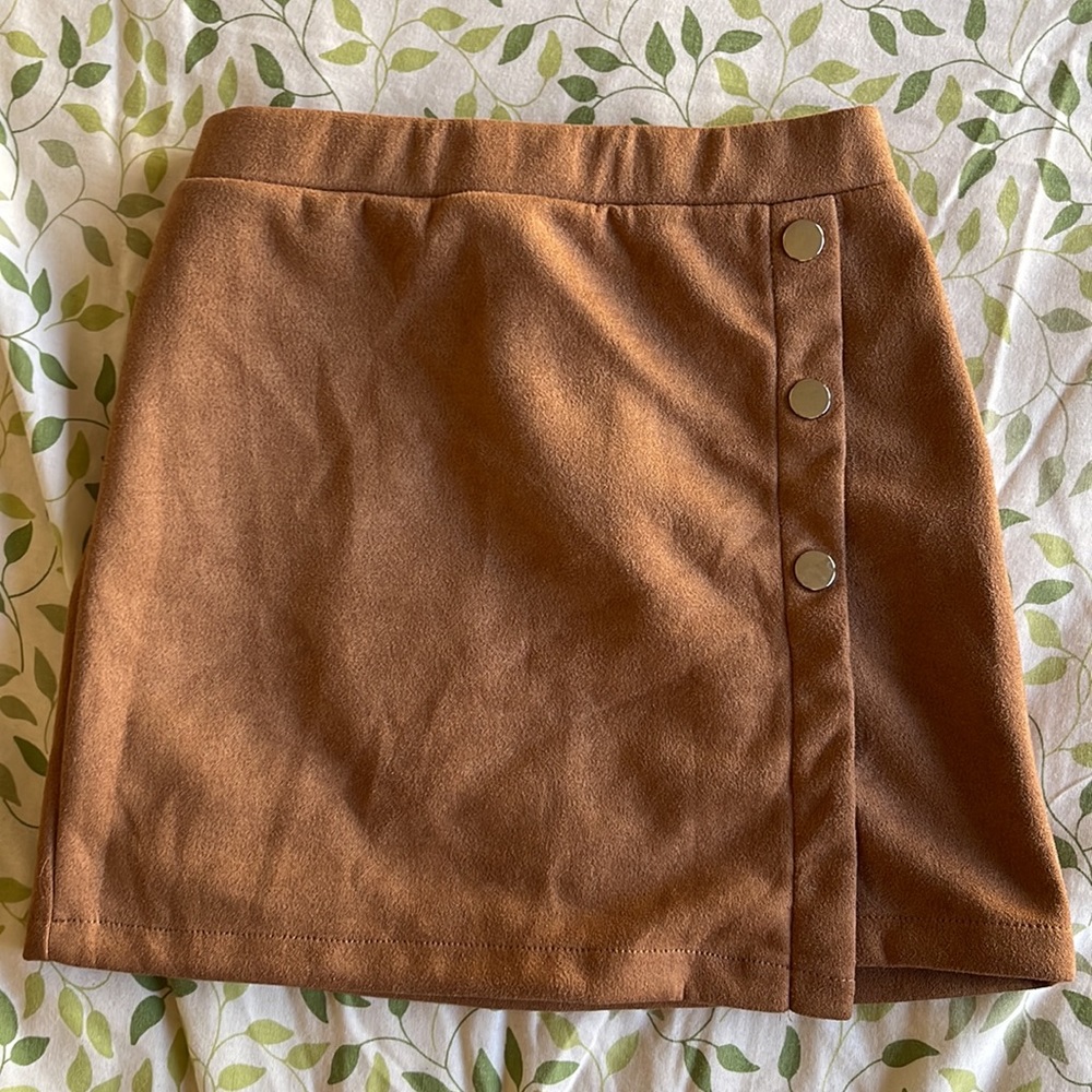 SHEIN Girls Brown Suede Button Skirt
